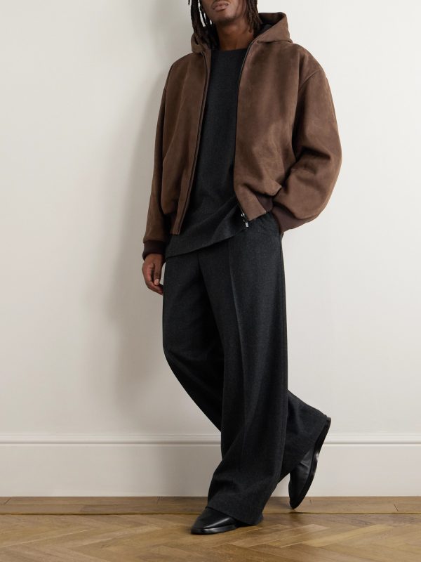 Logo-Appliquéd Nubuck Hooded Bomber Jacket - OU