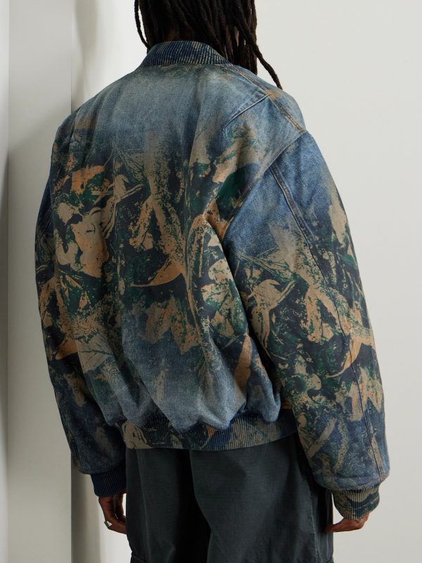 Padded Printed Recycled-Denim Bomber Jacket - BK Padded Printed Recycled-Denim Bomber Jacket - BK