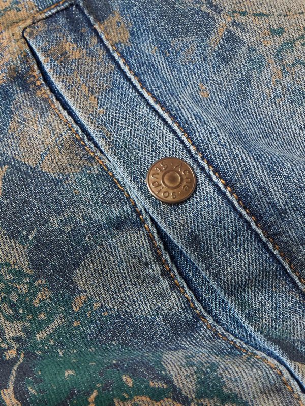 Padded Printed Recycled-Denim Bomber Jacket - E1 Padded Printed Recycled-Denim Bomber Jacket - E1