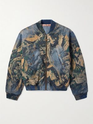 Padded Printed Recycled-Denim Bomber Jacket Padded Printed Recycled-Denim Bomber Jacket