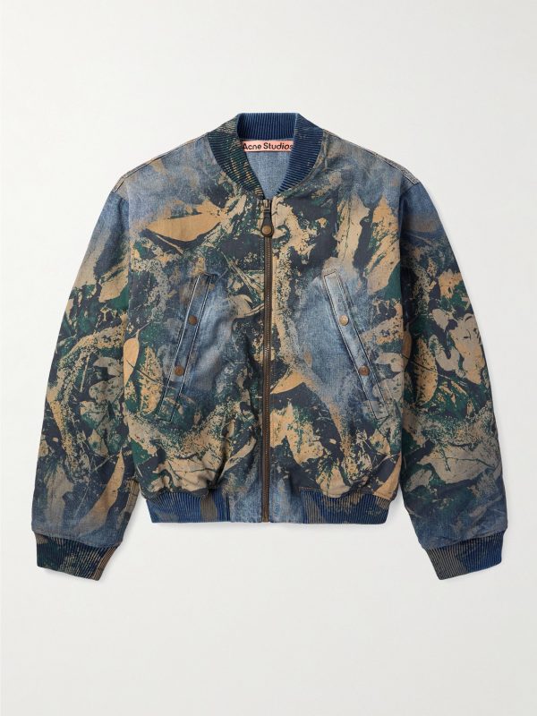 Padded Printed Recycled-Denim Bomber Jacket Padded Printed Recycled-Denim Bomber Jacket