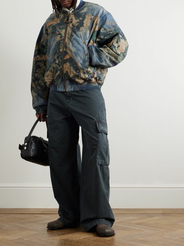 Padded Printed Recycled-Denim Bomber Jacket - OU Padded Printed Recycled-Denim Bomber Jacket - OU