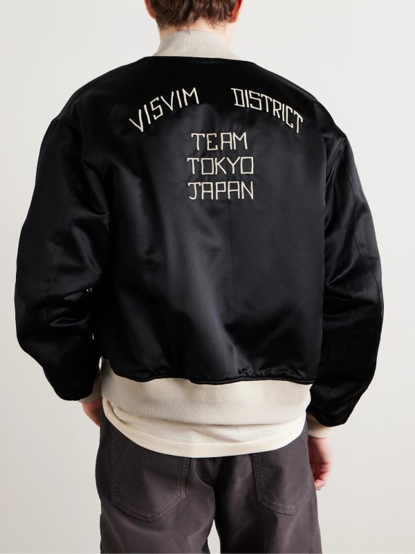 Reversible Embroidered Wool-Fleece and Silk-Satin Bomber Jacket - E2