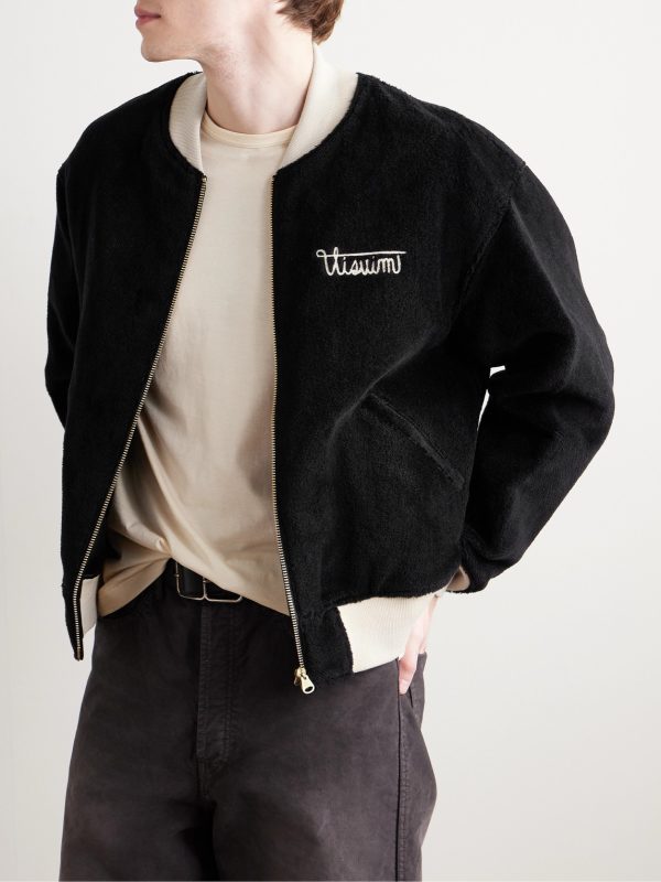 Reversible Embroidered Wool-Fleece and Silk-Satin Bomber Jacket - FR