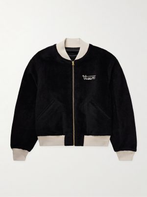 Reversible Embroidered Wool-Fleece and Silk-Satin Bomber Jacket Reversible Embroidered Wool-Fleece and Silk-Satin Bomber Jacket