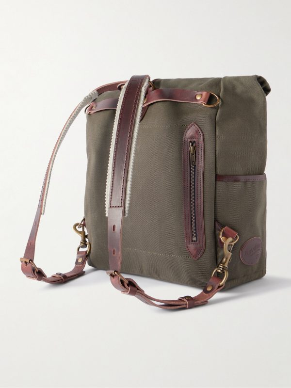 Jamy Leather-Trimmed Canvas Backpack - BK