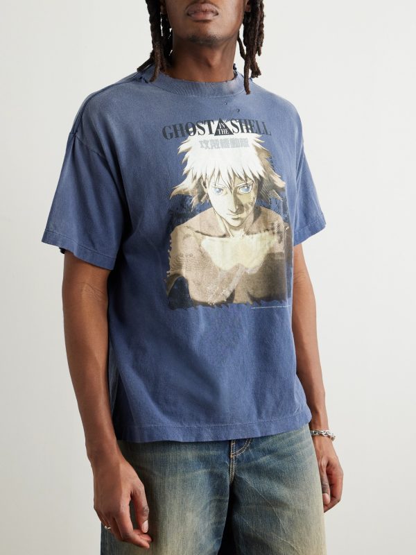 + Ghost in the Shell Distressed Printed Cotton-Jersey T-Shirt - FR + Ghost in the Shell Distressed Printed Cotton-Jersey T-Shirt - FR