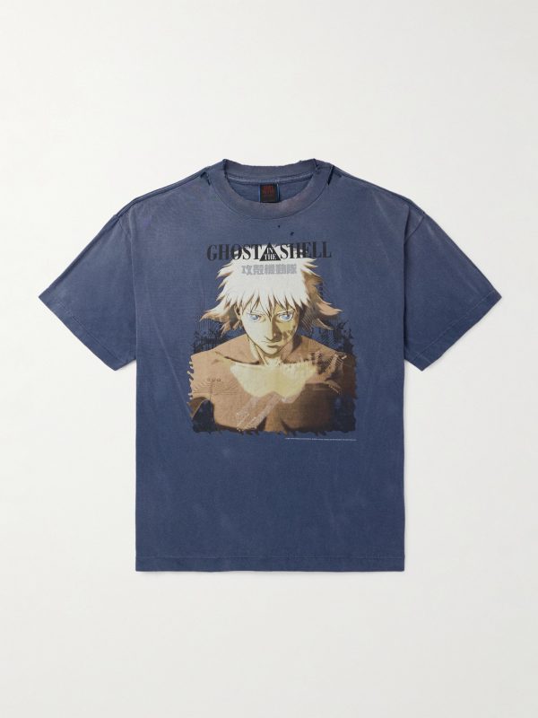 + Ghost in the Shell Distressed Printed Cotton-Jersey T-Shirt + Ghost in the Shell Distressed Printed Cotton-Jersey T-Shirt