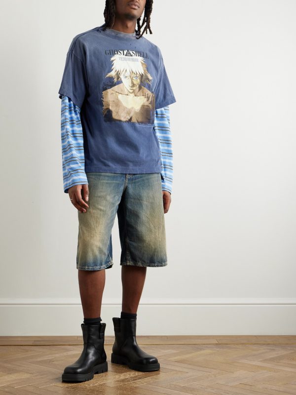 + Ghost in the Shell Distressed Printed Cotton-Jersey T-Shirt - OU + Ghost in the Shell Distressed Printed Cotton-Jersey T-Shirt - OU