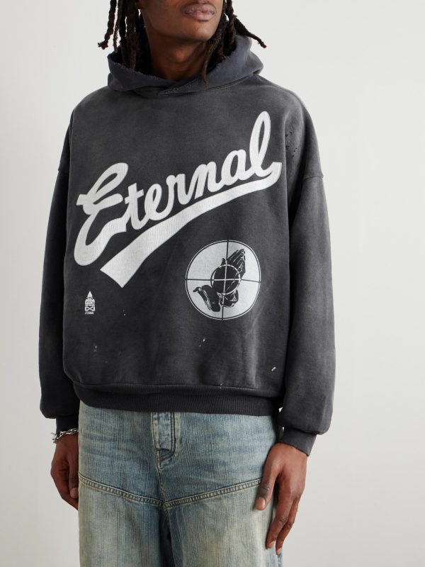 + Fear of God Distressed Logo-Print Cotton-Jersey Hoodie - FR