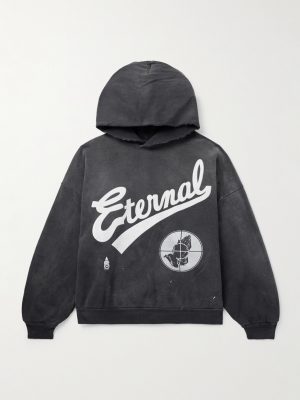 + Fear of God Distressed Logo-Print Cotton-Jersey Hoodie