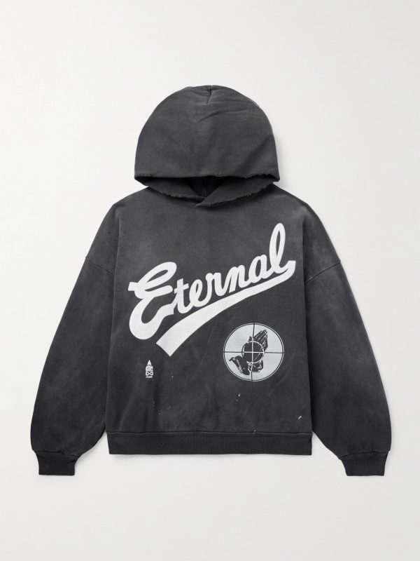 + Fear of God Distressed Logo-Print Cotton-Jersey Hoodie