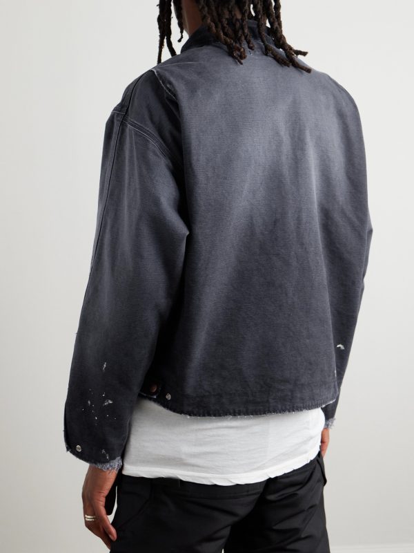 Corduroy-Trimmed Logo-Embroidered Distressed Cotton-Canvas Jacket - BK