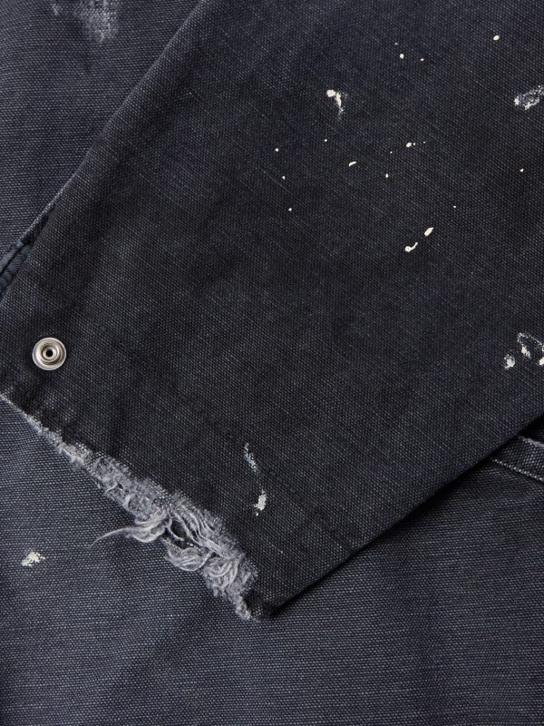 Corduroy-Trimmed Logo-Embroidered Distressed Cotton-Canvas Jacket - E1