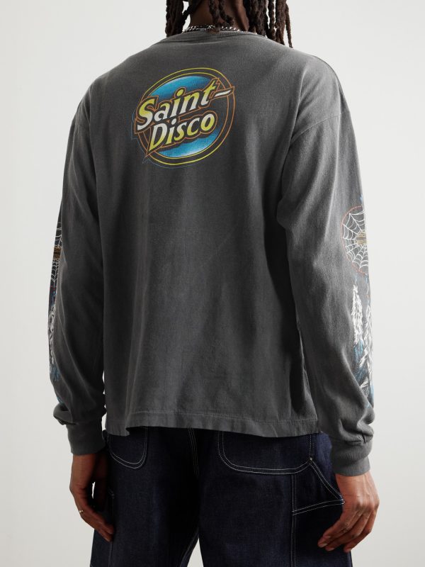 + TEFLON DISCO Distressed Printed Cotton-Jersey T-Shirt - BK + TEFLON DISCO Distressed Printed Cotton-Jersey T-Shirt - BK