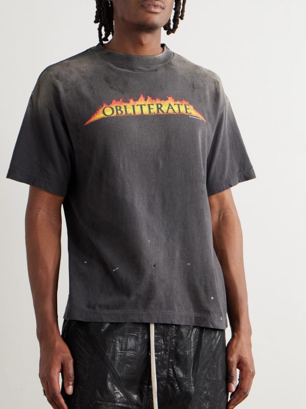 Obliterate Printed Distressed Cotton-Jersey T-Shirt - FR Obliterate Printed Distressed Cotton-Jersey T-Shirt - FR