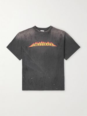 Obliterate Printed Distressed Cotton-Jersey T-Shirt