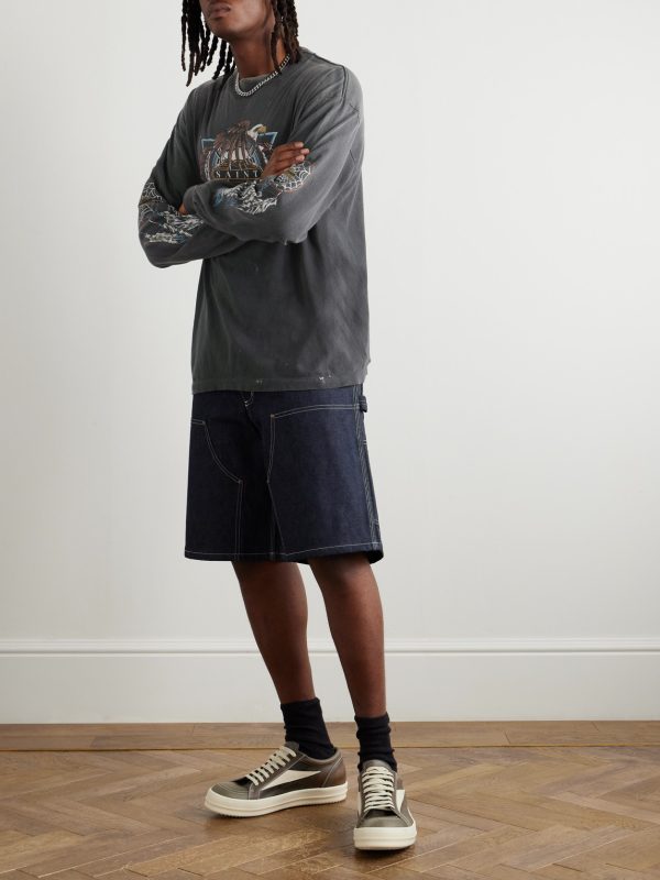 Straight-Leg Logo-Appliquéd Denim Shorts - OU Straight-Leg Logo-Appliquéd Denim Shorts - OU