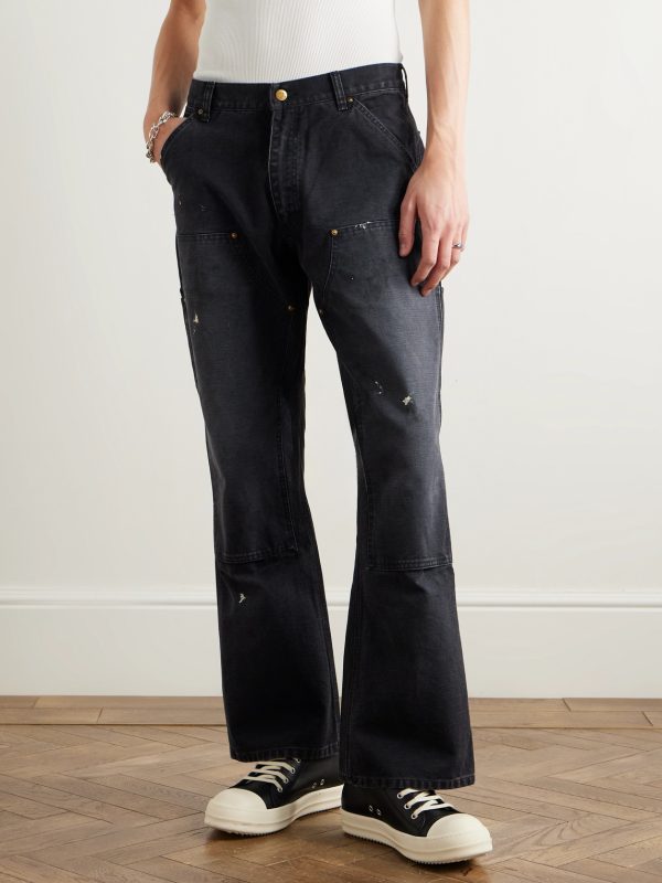 Bootcut Double-Knee Paint-Splattered Cotton-Canvas Trousers - FR