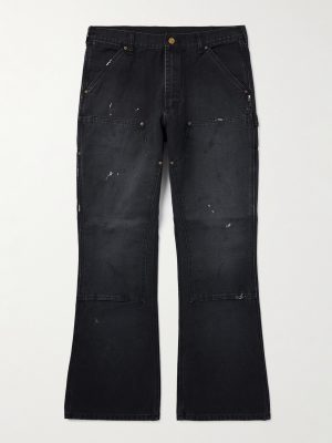 Bootcut Double-Knee Paint-Splattered Cotton-Canvas Trousers