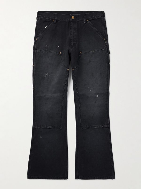 Bootcut Double-Knee Paint-Splattered Cotton-Canvas Trousers