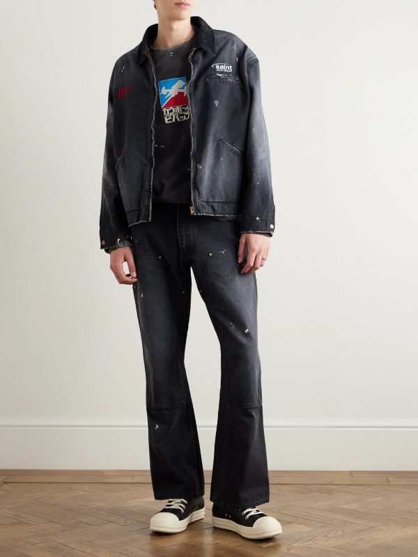 Bootcut Double-Knee Paint-Splattered Cotton-Canvas Trousers - OU