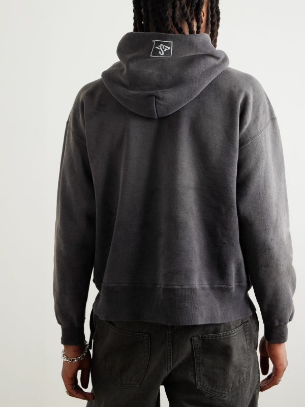 SMX6 Distressed Logo-Print Cotton-Jersey Hoodie - BK SMX6 Distressed Logo-Print Cotton-Jersey Hoodie - BK