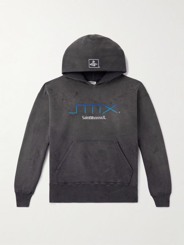 SMX6 Distressed Logo-Print Cotton-Jersey Hoodie SMX6 Distressed Logo-Print Cotton-Jersey Hoodie