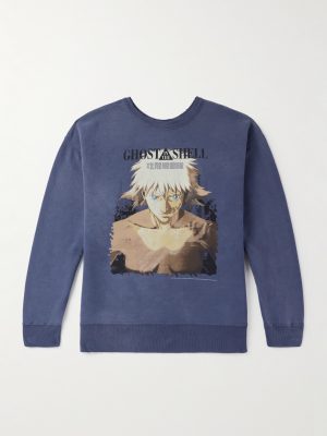 + Ghost in the Shell Distressed Printed Cotton-Jersey Sweatshirt