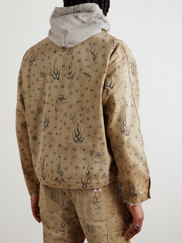 + Dr. Woo Corduroy-Trimmed Distressed Printed Cotton-Canvas Jacket - BK