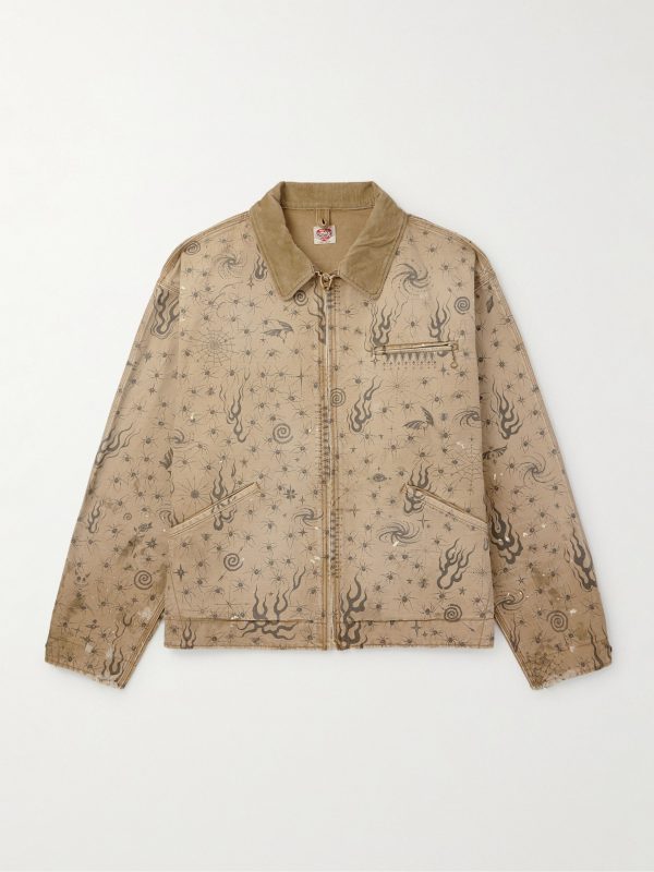 + Dr. Woo Corduroy-Trimmed Distressed Printed Cotton-Canvas Jacket