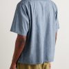 Keesey Convertible-Collar Logo-Embroidered Cotton and Silk-Blend Chambray Shirt - BK Keesey Convertible-Collar Logo-Embroidered Cotton and Silk-Blend Chambray Shirt - BK