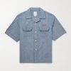 Keesey Convertible-Collar Logo-Embroidered Cotton and Silk-Blend Chambray Shirt Keesey Convertible-Collar Logo-Embroidered Cotton and Silk-Blend Chambray Shirt