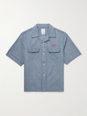 Keesey Convertible-Collar Logo-Embroidered Cotton and Silk-Blend Chambray Shirt Keesey Convertible-Collar Logo-Embroidered Cotton and Silk-Blend Chambray Shirt