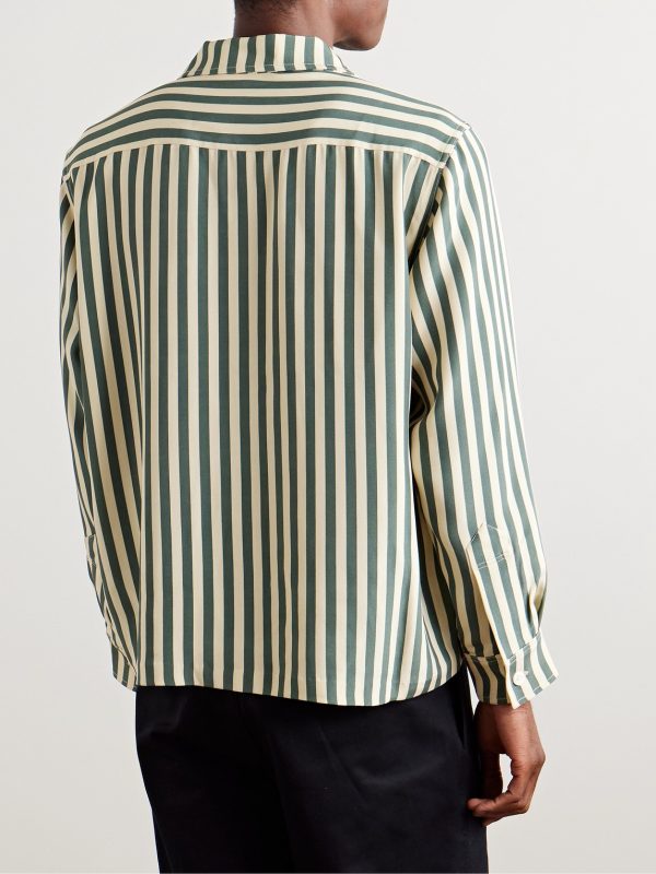 Trillium Camp-Collar Appliquéd Striped Silk Shirt - BK