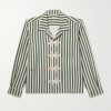 Trillium Camp-Collar Appliquéd Striped Silk Shirt