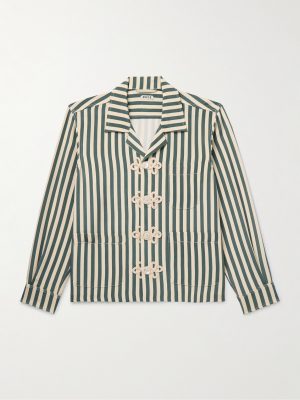 Trillium Camp-Collar Appliquéd Striped Silk Shirt Trillium Camp-Collar Appliquéd Striped Silk Shirt