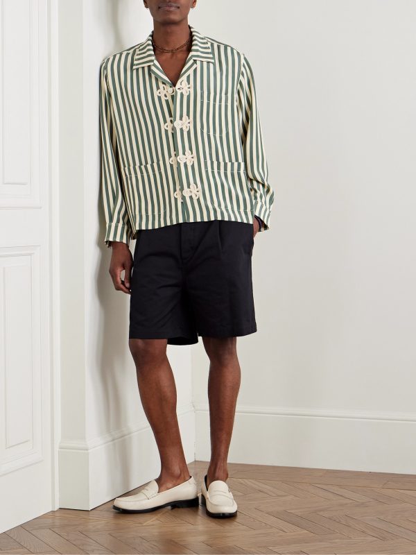 Trillium Camp-Collar Appliquéd Striped Silk Shirt - OU