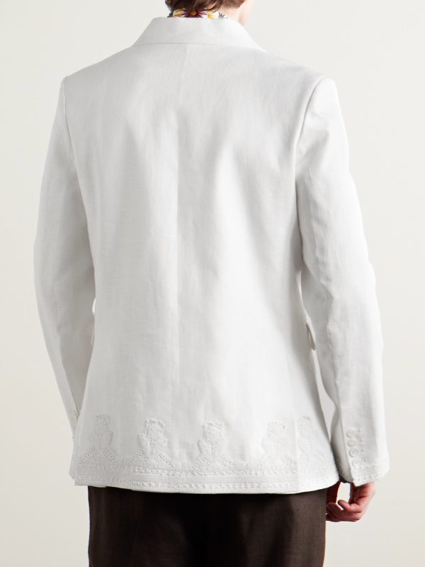 Marsh Double-Breasted Embellished Tulle-Trimmed Linen Suit Jacket - BK Marsh Double-Breasted Embellished Tulle-Trimmed Linen Suit Jacket - BK