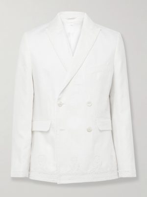 Marsh Double-Breasted Embellished Tulle-Trimmed Linen Suit Jacket Marsh Double-Breasted Embellished Tulle-Trimmed Linen Suit Jacket