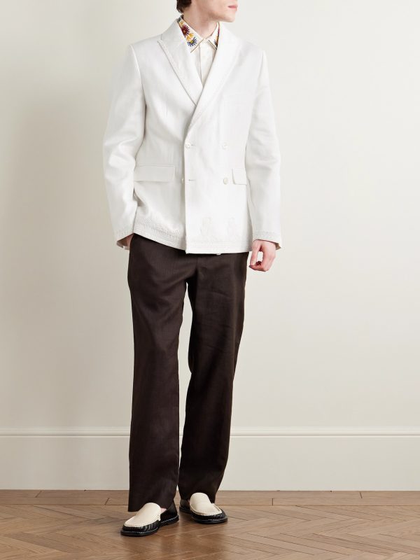 Marsh Double-Breasted Embellished Tulle-Trimmed Linen Suit Jacket - OU Marsh Double-Breasted Embellished Tulle-Trimmed Linen Suit Jacket - OU