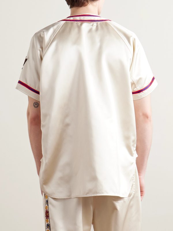Redtail Appliquéd Embroidered Satin Shirt - BK Redtail Appliquéd Embroidered Satin Shirt - BK
