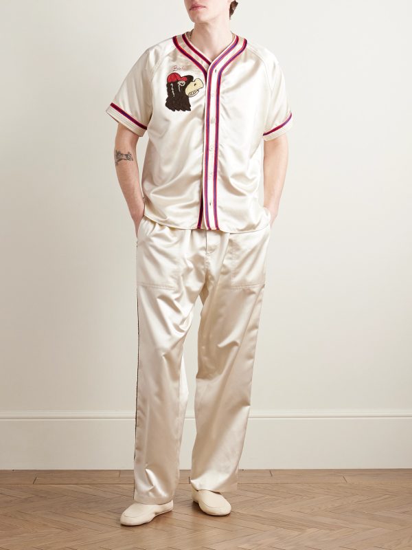 Redtail Appliquéd Embroidered Satin Shirt - OU Redtail Appliquéd Embroidered Satin Shirt - OU