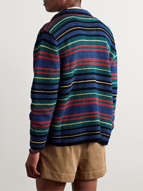 Riverbank Striped Crocheted Cotton Shirt - BK Riverbank Striped Crocheted Cotton Shirt - BK