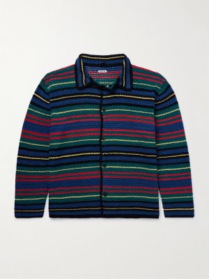 Riverbank Striped Crocheted Cotton Shirt Riverbank Striped Crocheted Cotton Shirt