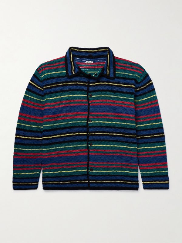 Riverbank Striped Crocheted Cotton Shirt Riverbank Striped Crocheted Cotton Shirt