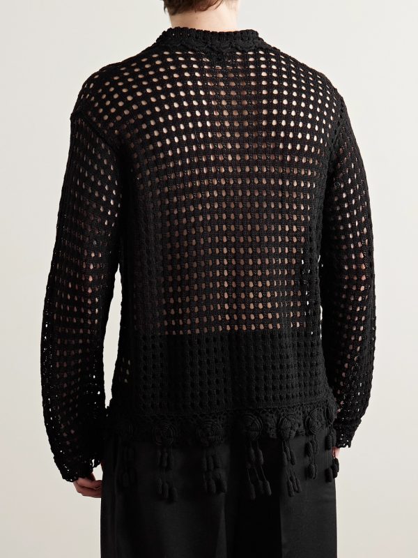 Blossom Tasselled Crocheted Pima Cotton Shirt - BK