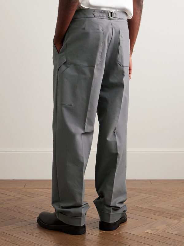 Straight-Leg Pleated Cotton-Blend Trousers - BK Straight-Leg Pleated Cotton-Blend Trousers - BK