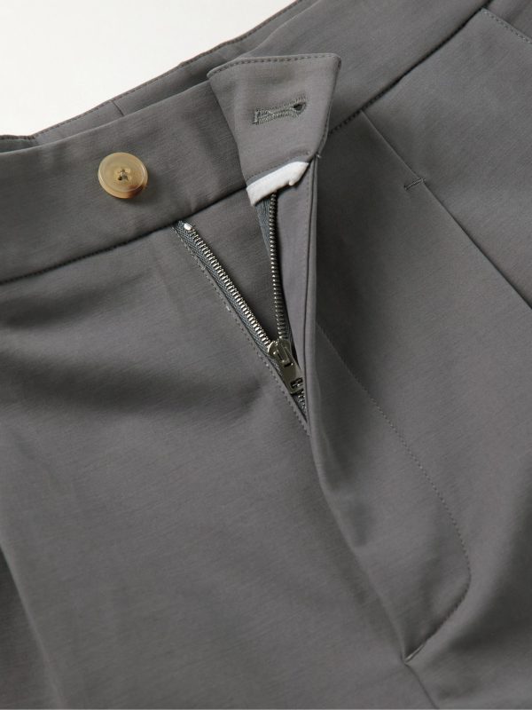 Straight-Leg Pleated Cotton-Blend Trousers - E1 Straight-Leg Pleated Cotton-Blend Trousers - E1