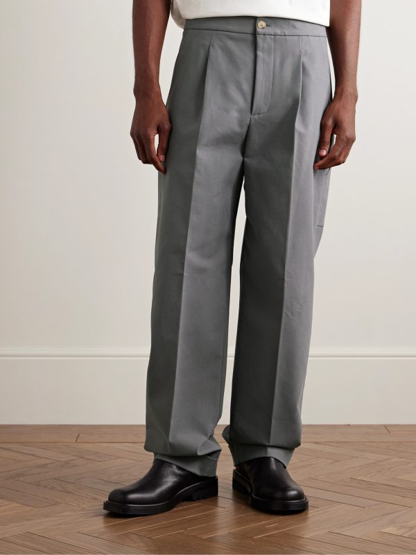 Straight-Leg Pleated Cotton-Blend Trousers - FR Straight-Leg Pleated Cotton-Blend Trousers - FR